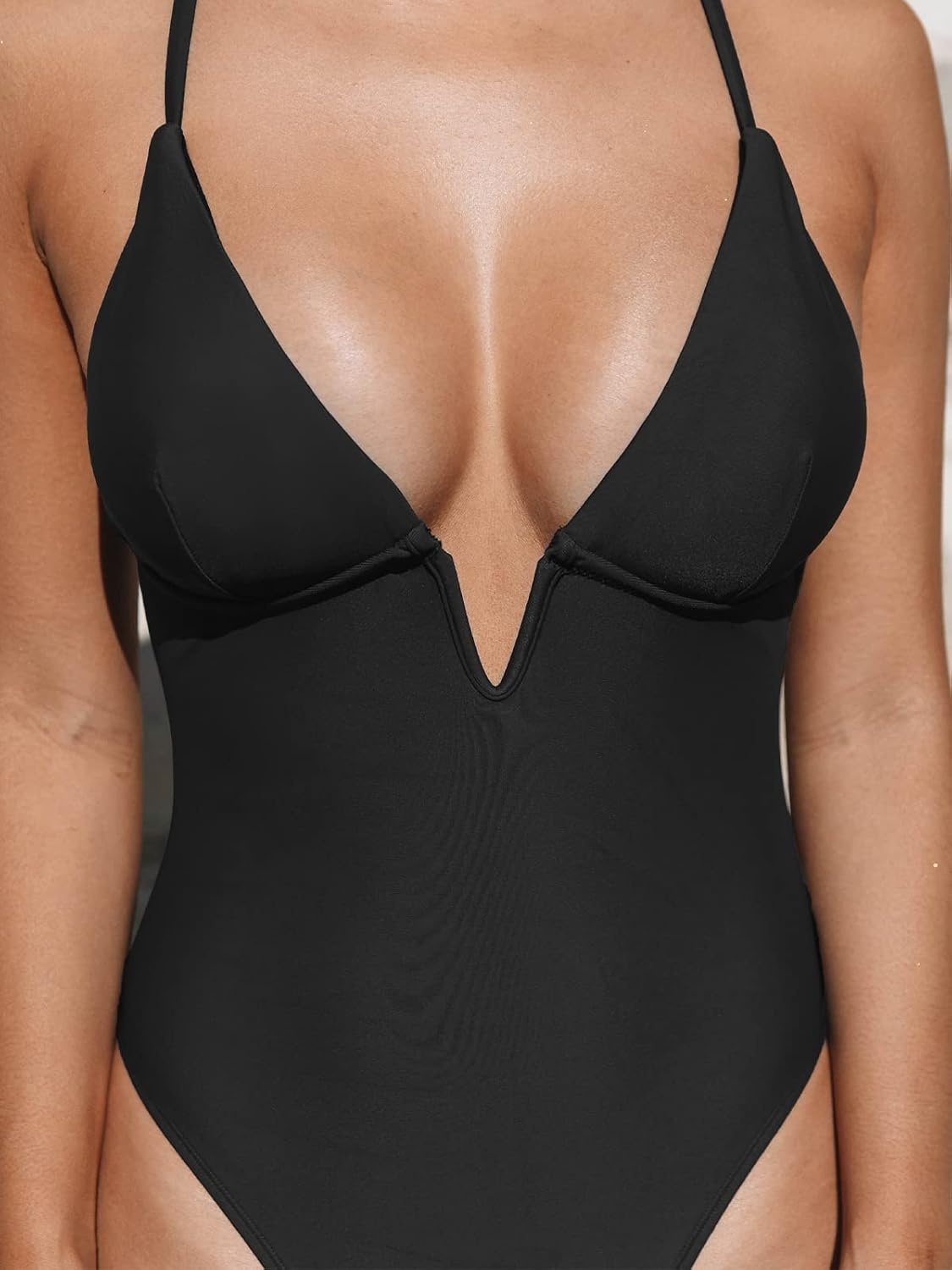 image:imageCUPSHE Women Swimsuit One Piece Bathing Suit Deep V Neck Crisscross Back Adjustable StrapBlack