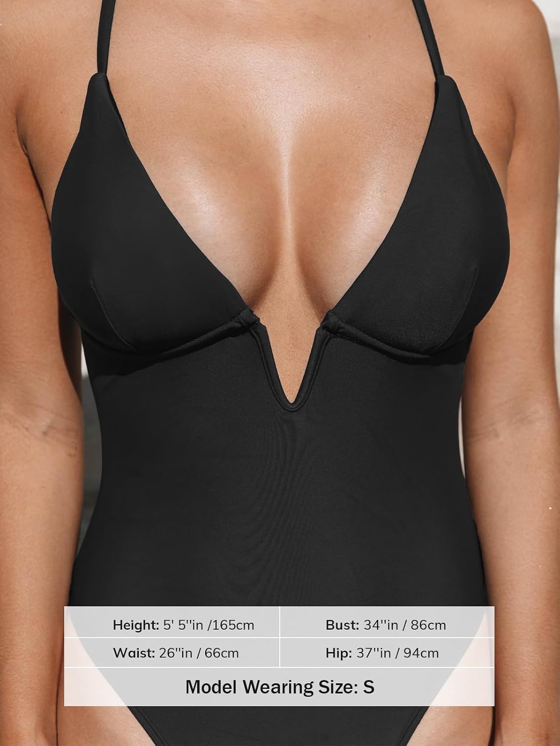 image:imageCUPSHE Women Swimsuit One Piece Bathing Suit Deep V Neck Crisscross Back Adjustable StrapBlack