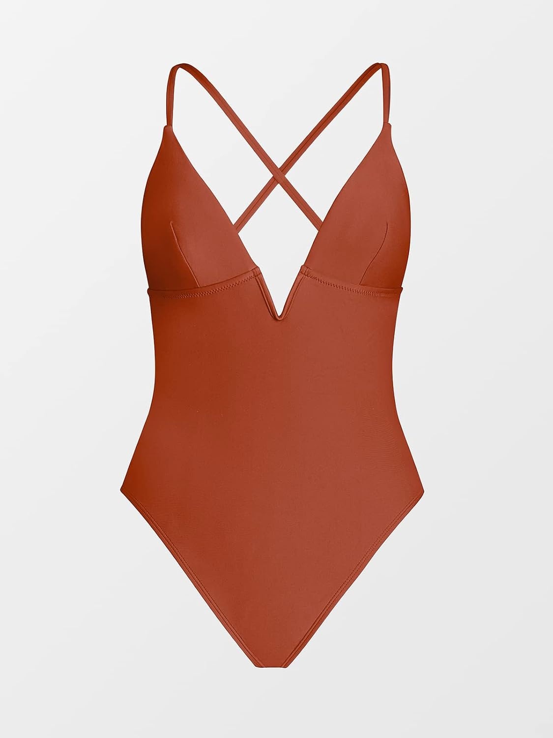 image:imageCUPSHE Women Swimsuit One Piece Bathing Suit Deep V Neck Crisscross Back Adjustable StrapBrick Red