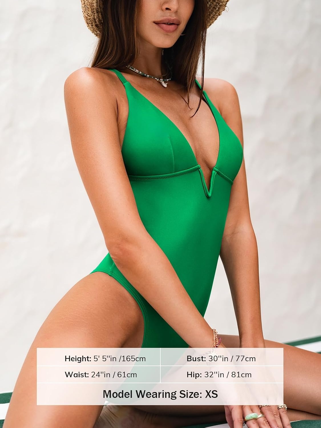 image:imageCUPSHE Women Swimsuit One Piece Bathing Suit Deep V Neck Crisscross Back Adjustable StrapForest Green
