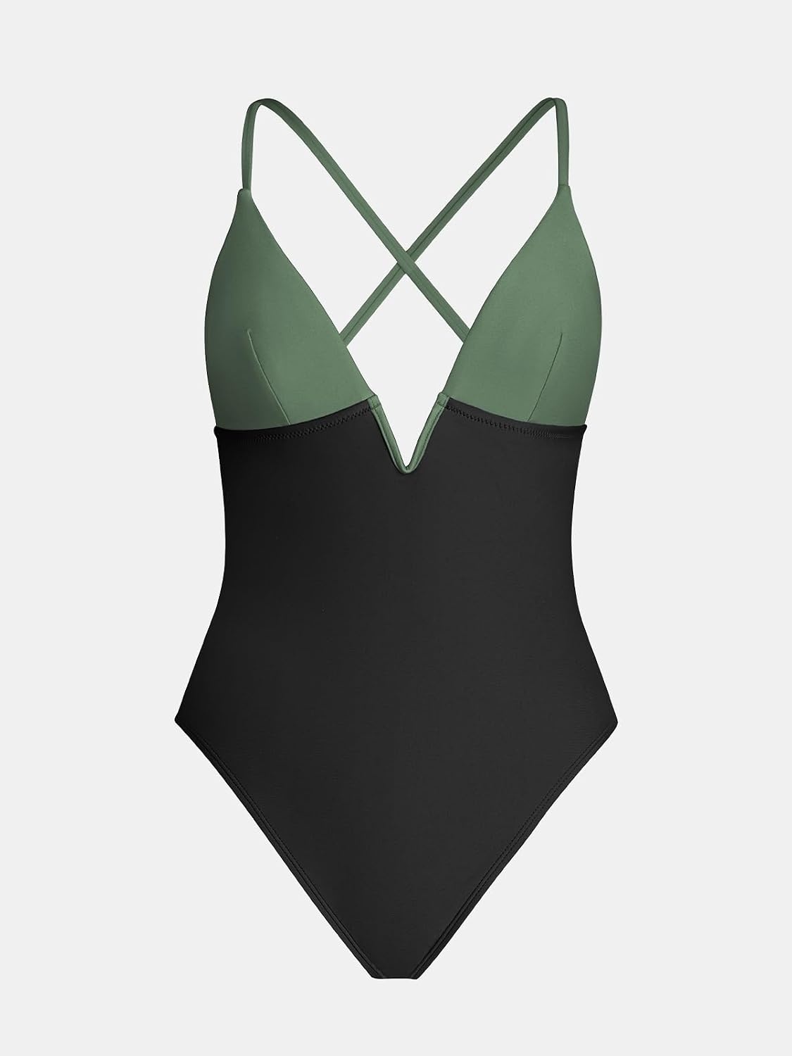 image:imageCUPSHE Women Swimsuit One Piece Bathing Suit Deep V Neck Crisscross Back Adjustable StrapGreenBlack