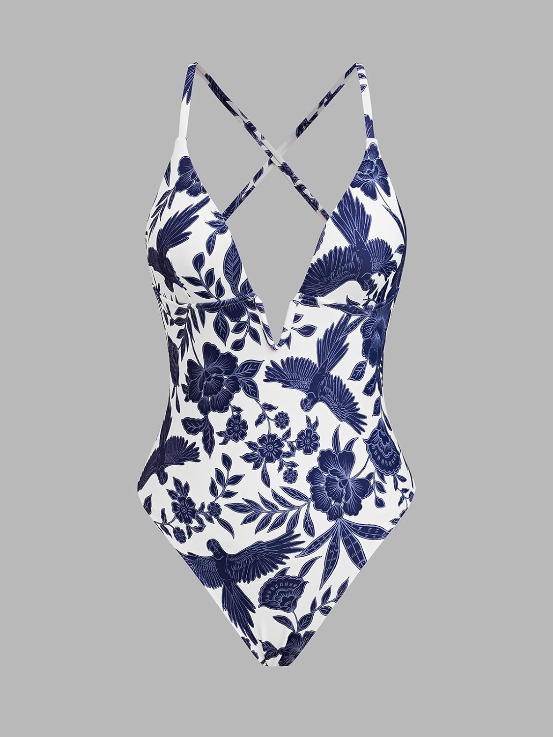 image:imageCUPSHE Women Swimsuit One Piece Bathing Suit Deep V Neck Crisscross Back Adjustable StrapNavy Floral