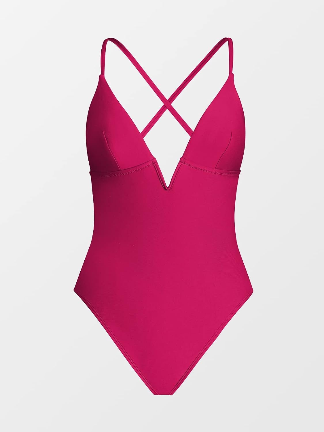 image:imageCUPSHE Women Swimsuit One Piece Bathing Suit Deep V Neck Crisscross Back Adjustable StrapRose Red