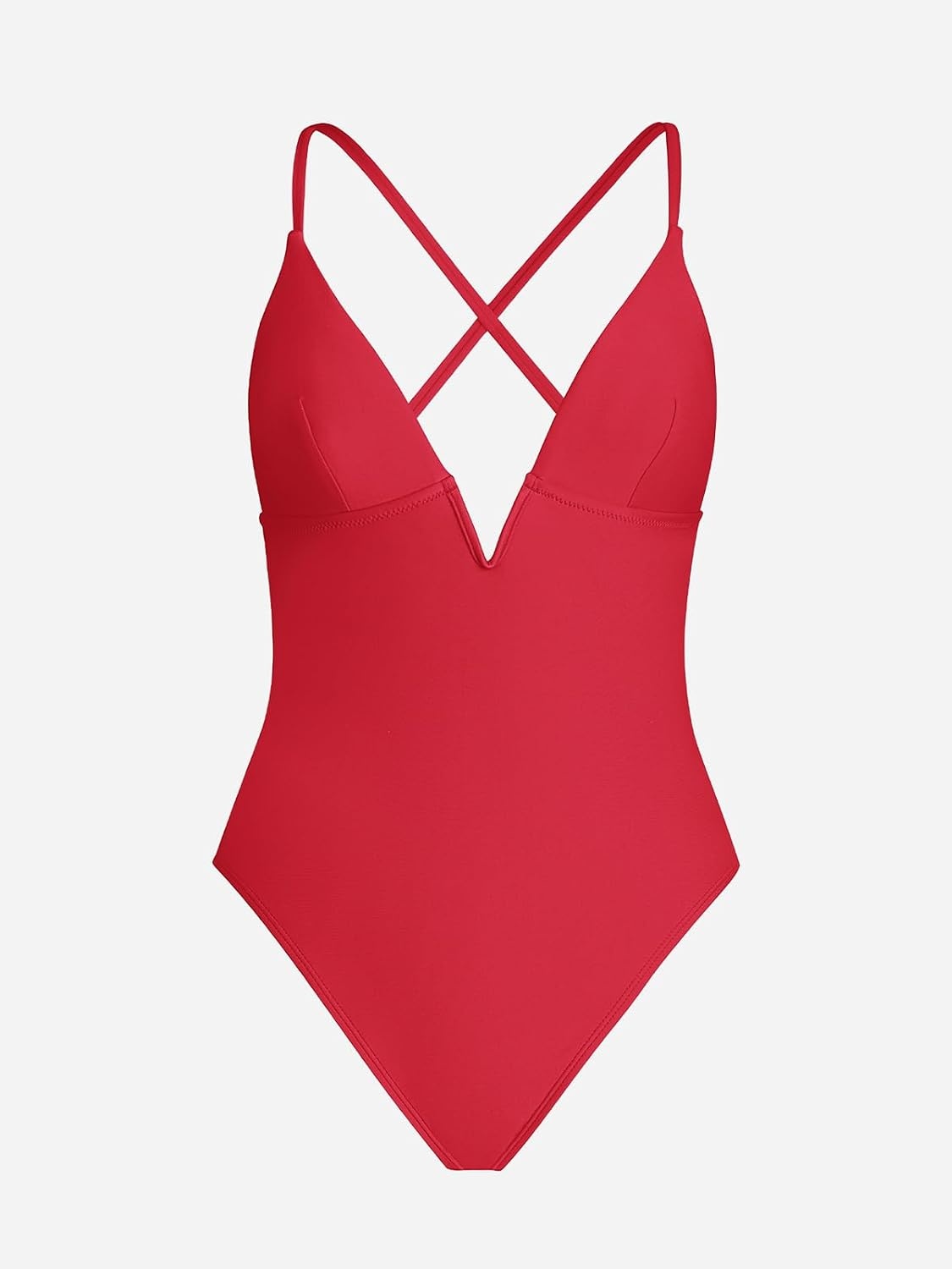 image:imageCUPSHE Women Swimsuit One Piece Bathing Suit Deep V Neck Crisscross Back Adjustable StrapTomato Red