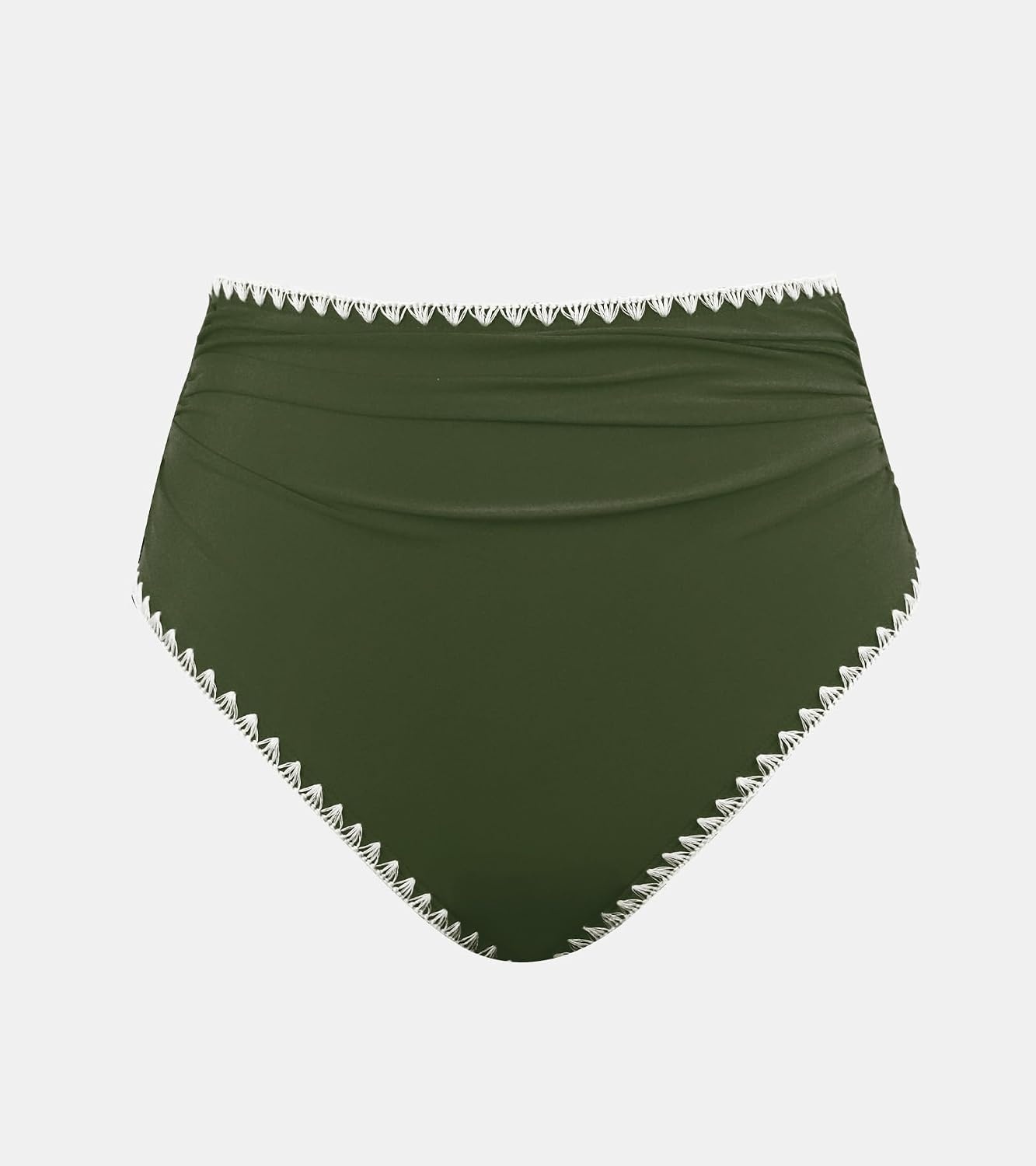 image:imageCUPSHE Womens Bikini Bottom High Waisted Swimsuit Ruched Bathing Suit Stitching Full Coverage Swimwear BottomOlive Green