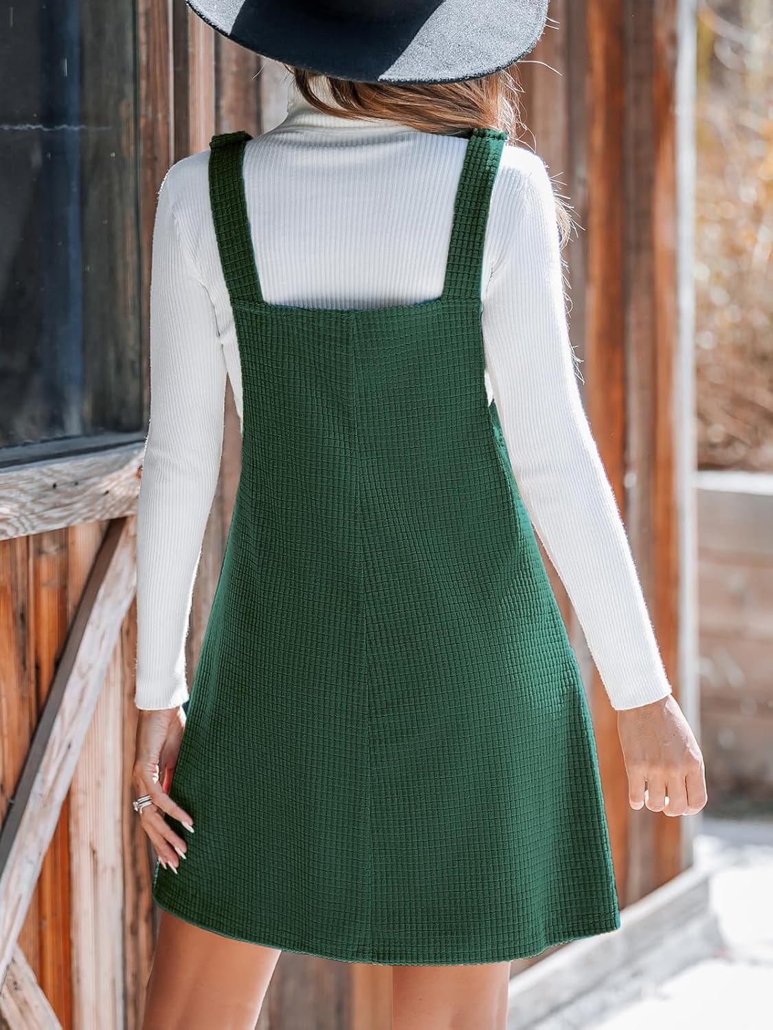 image:imageCUPSHE Womens Corduroy Overall Dress Square Neck A Line Fall Pinafore Mini Dress with PocketsGreen