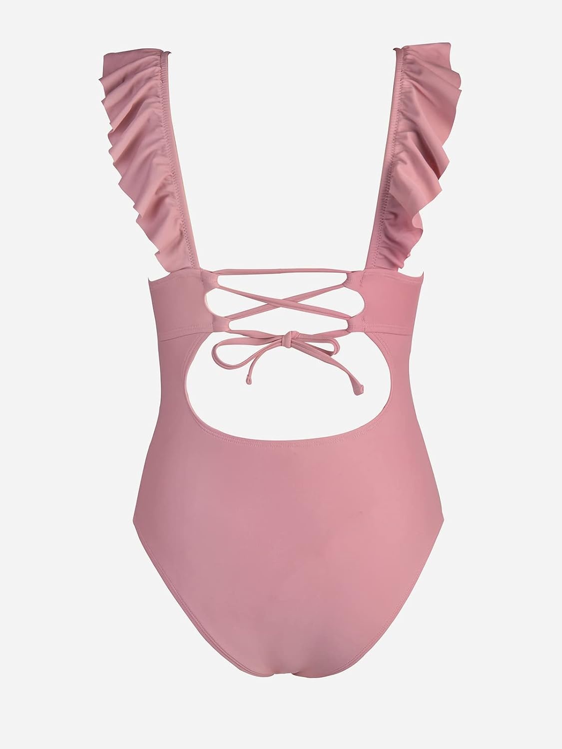 image:imageCUPSHE Womens Ruffled One Piece Swimsuit V Neck Lace UpBean Pink