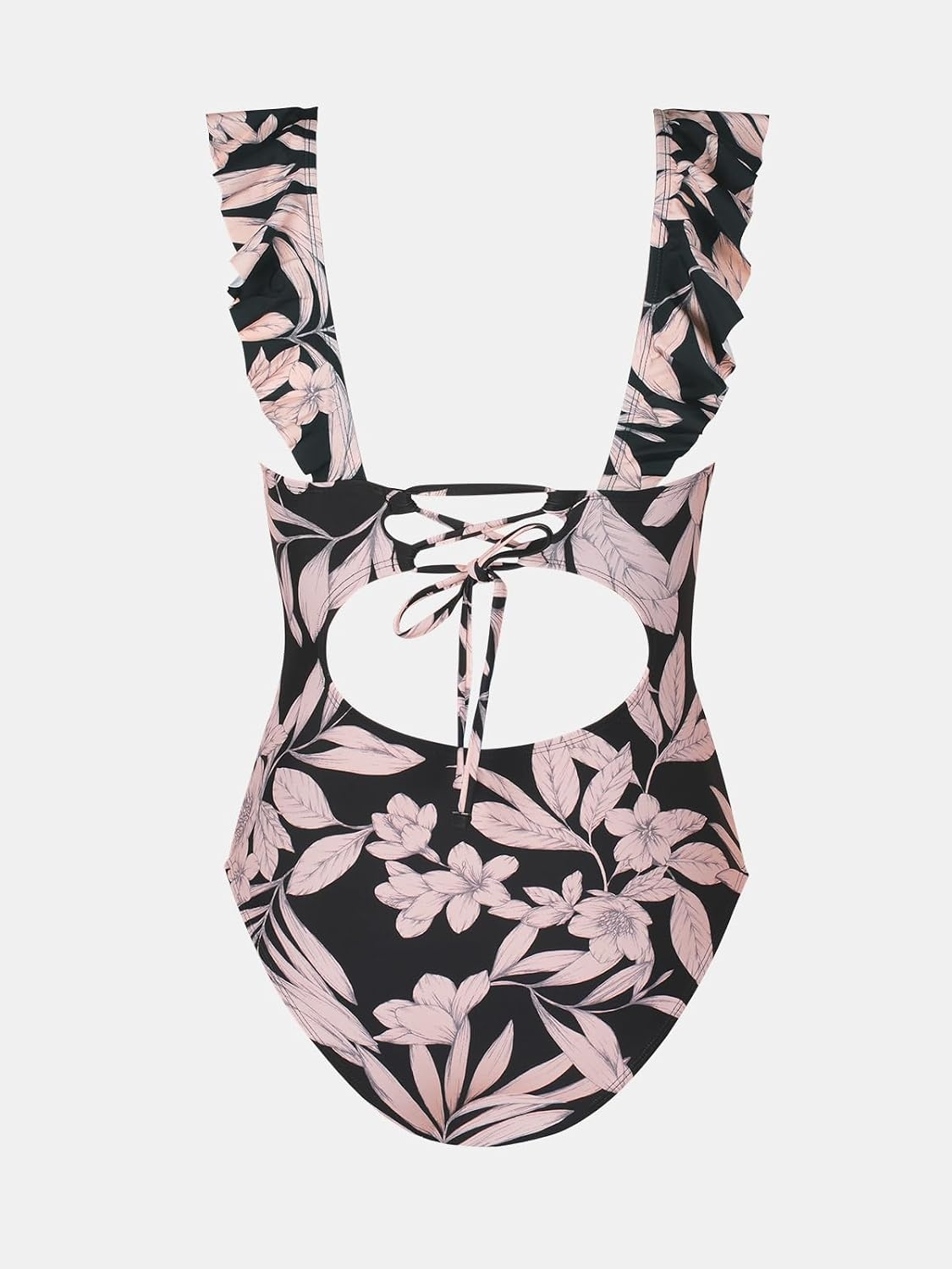 image:imageCUPSHE Womens Ruffled One Piece Swimsuit V Neck Lace UpBlackLight Pink Floral