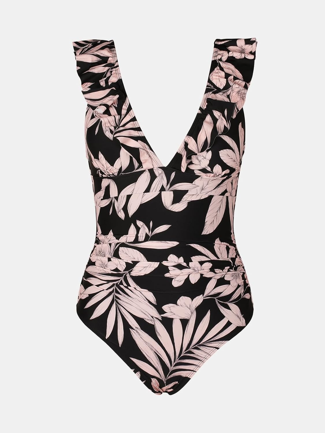 image:imageCUPSHE Womens Ruffled One Piece Swimsuit V Neck Lace UpBlackLight Pink Floral