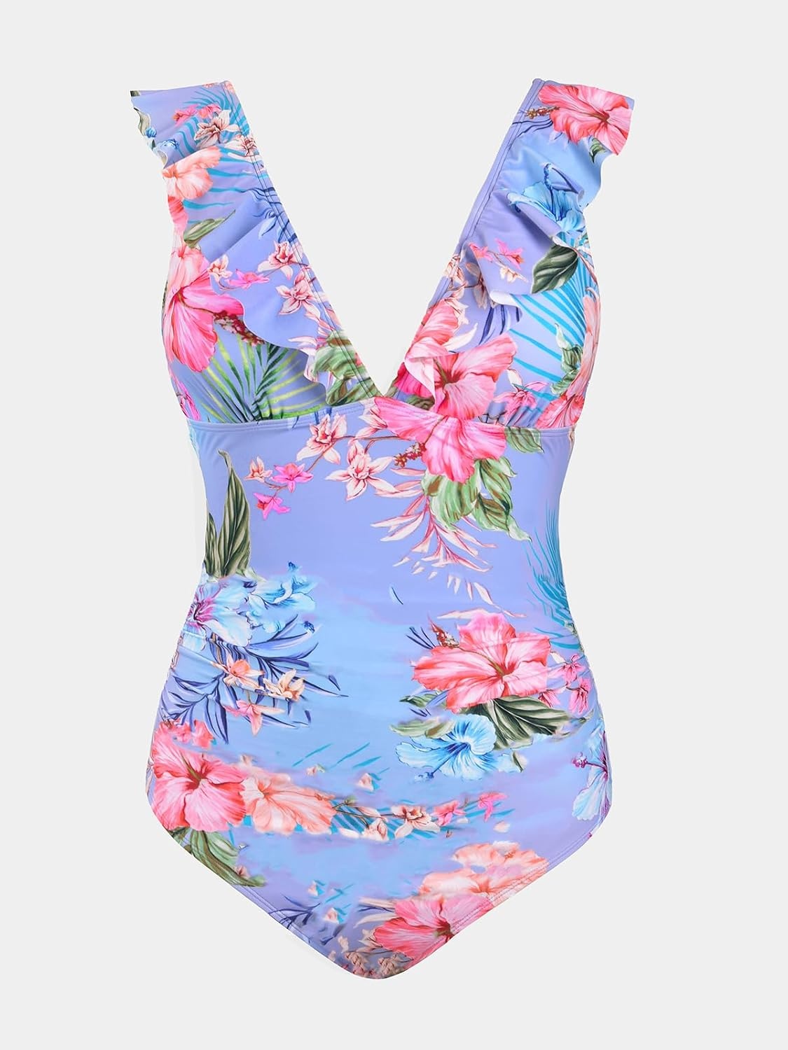 image:imageCUPSHE Womens Ruffled One Piece Swimsuit V Neck Lace UpBluePink Floral