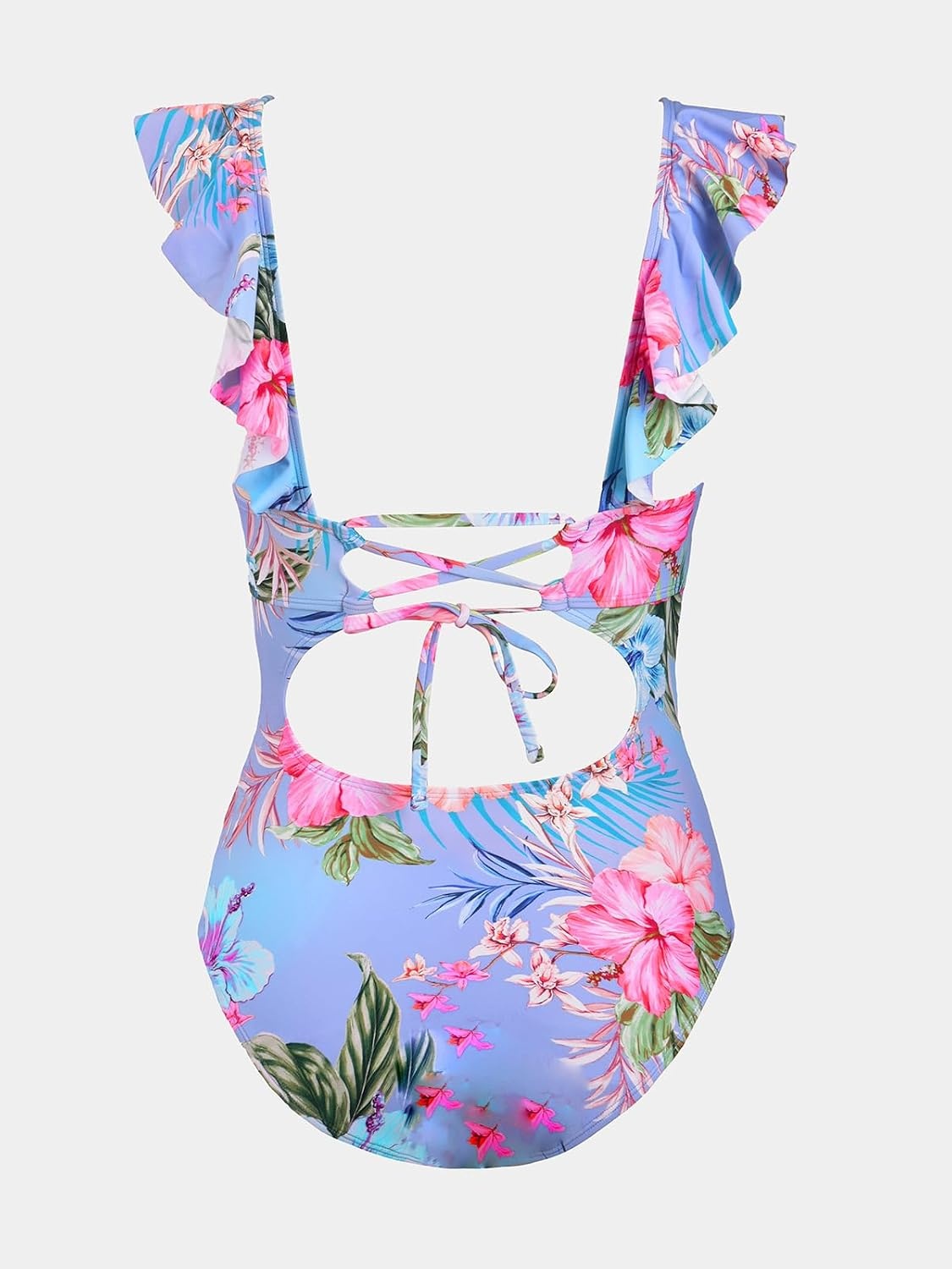 image:imageCUPSHE Womens Ruffled One Piece Swimsuit V Neck Lace UpBluePink Floral
