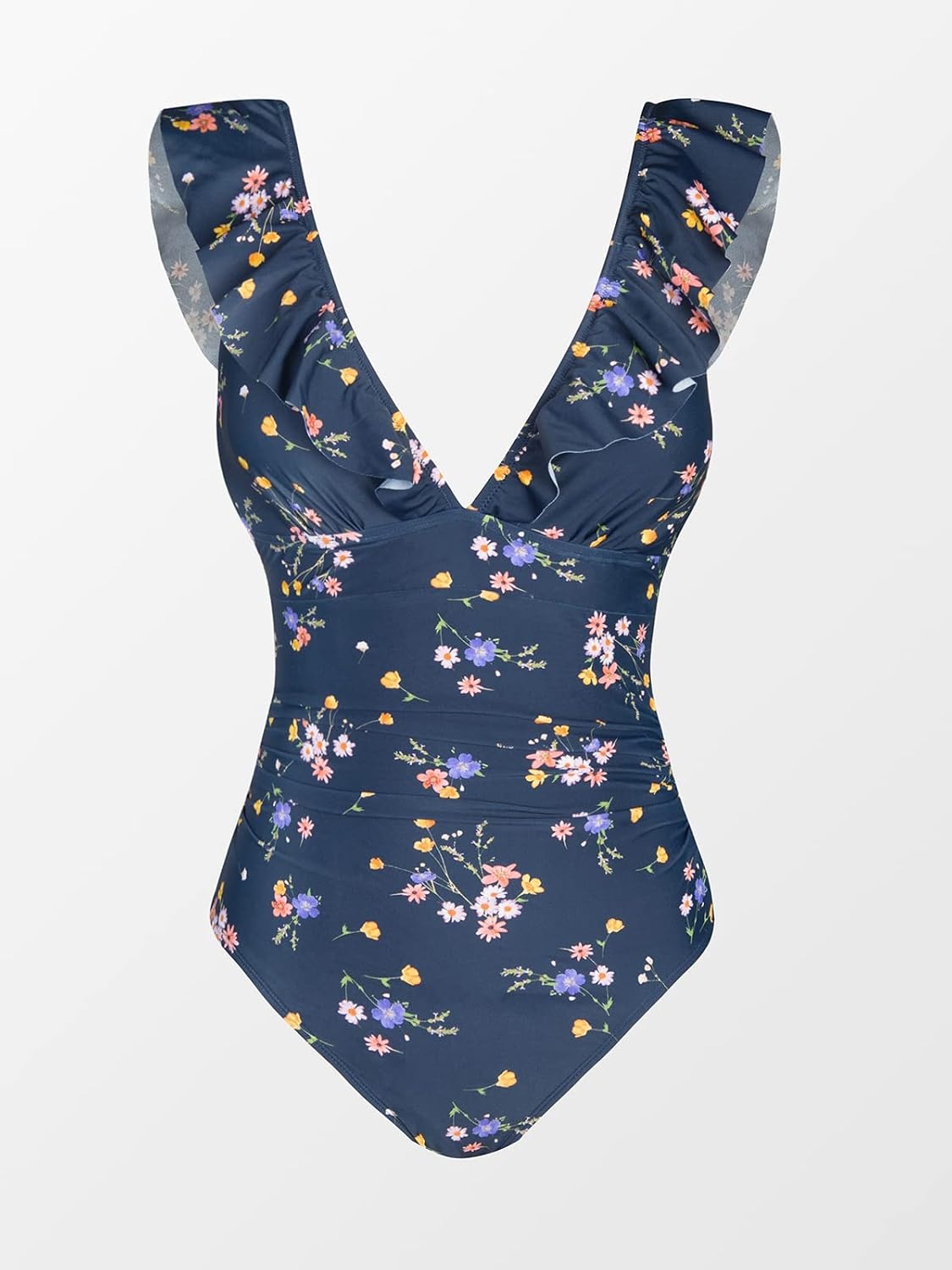 image:imageCUPSHE Womens Ruffled One Piece Swimsuit V Neck Lace UpDenim Blue Floral
