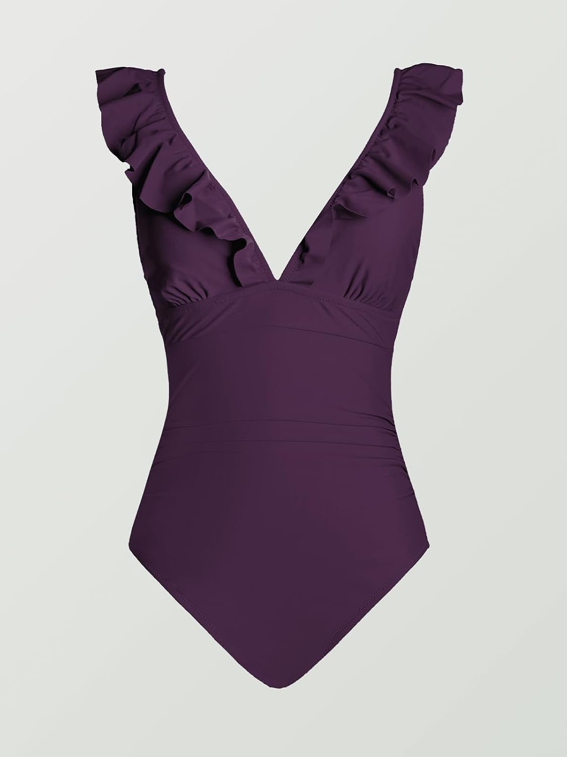 image:imageCUPSHE Womens Ruffled One Piece Swimsuit V Neck Lace UpGrape Purple