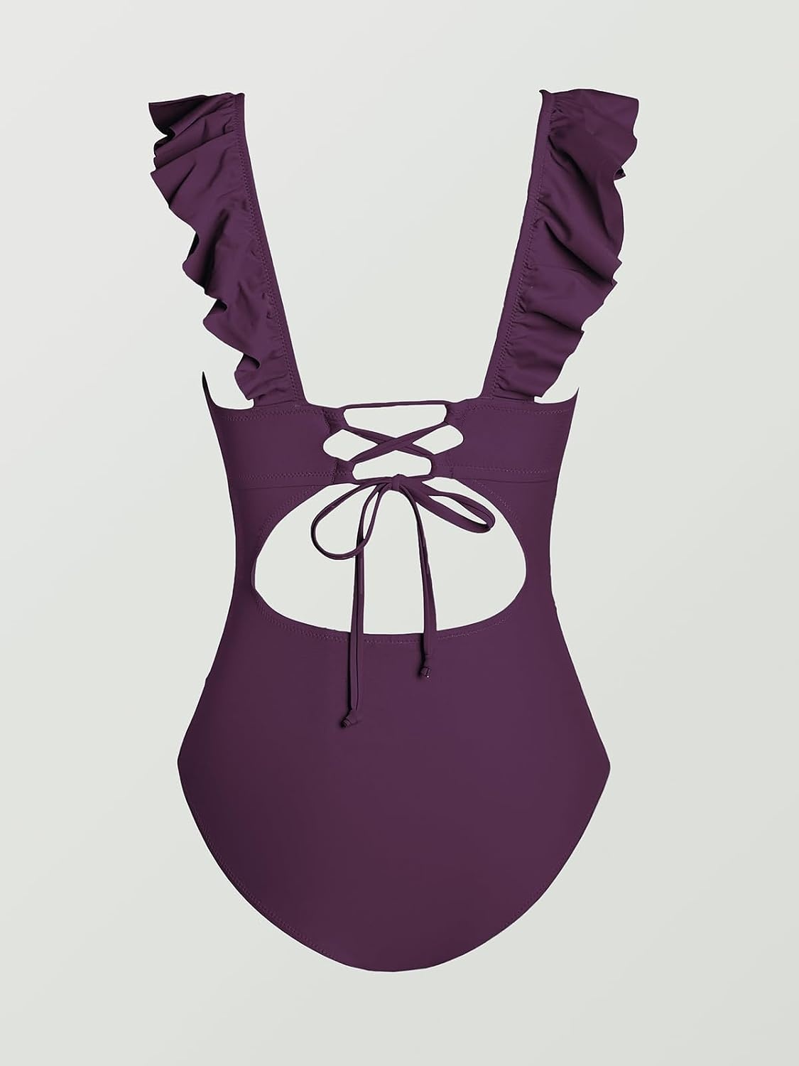 image:imageCUPSHE Womens Ruffled One Piece Swimsuit V Neck Lace UpGrape Purple