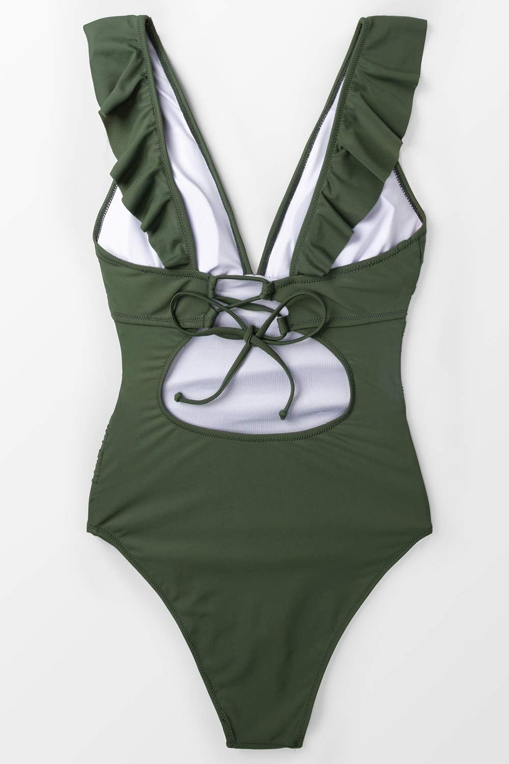 image:imageCUPSHE Womens Ruffled One Piece Swimsuit V Neck Lace UpGreen