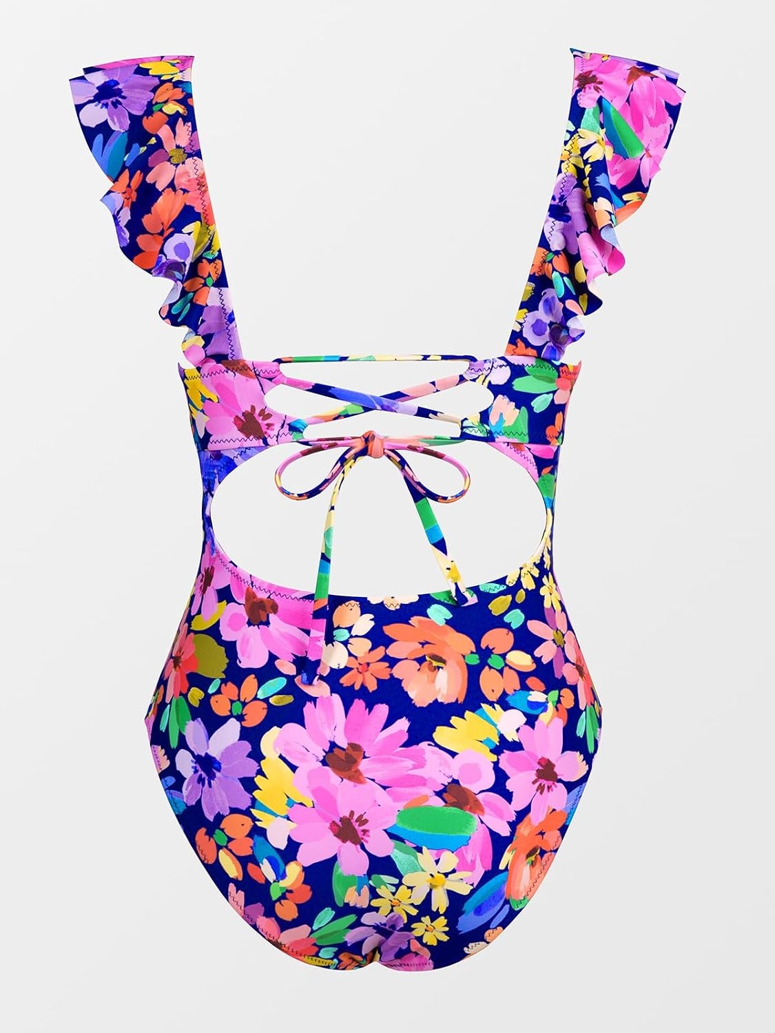 image:imageCUPSHE Womens Ruffled One Piece Swimsuit V Neck Lace UpMagenta Ditsy Print