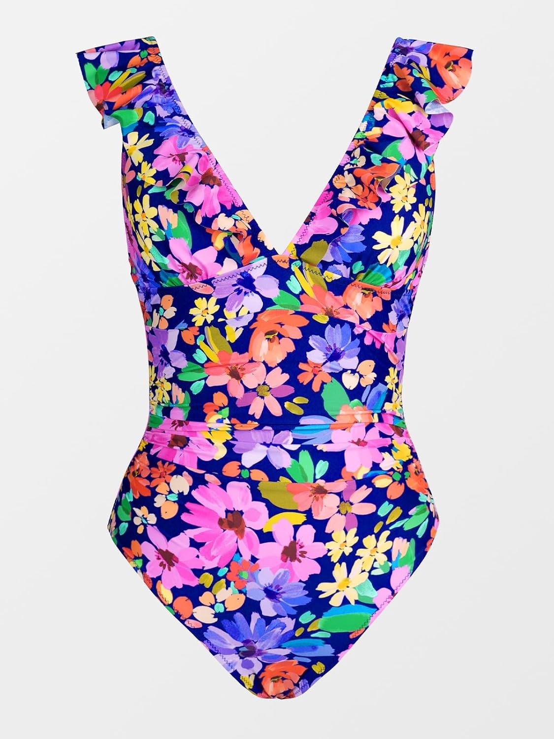 image:imageCUPSHE Womens Ruffled One Piece Swimsuit V Neck Lace UpMagenta Ditsy Print