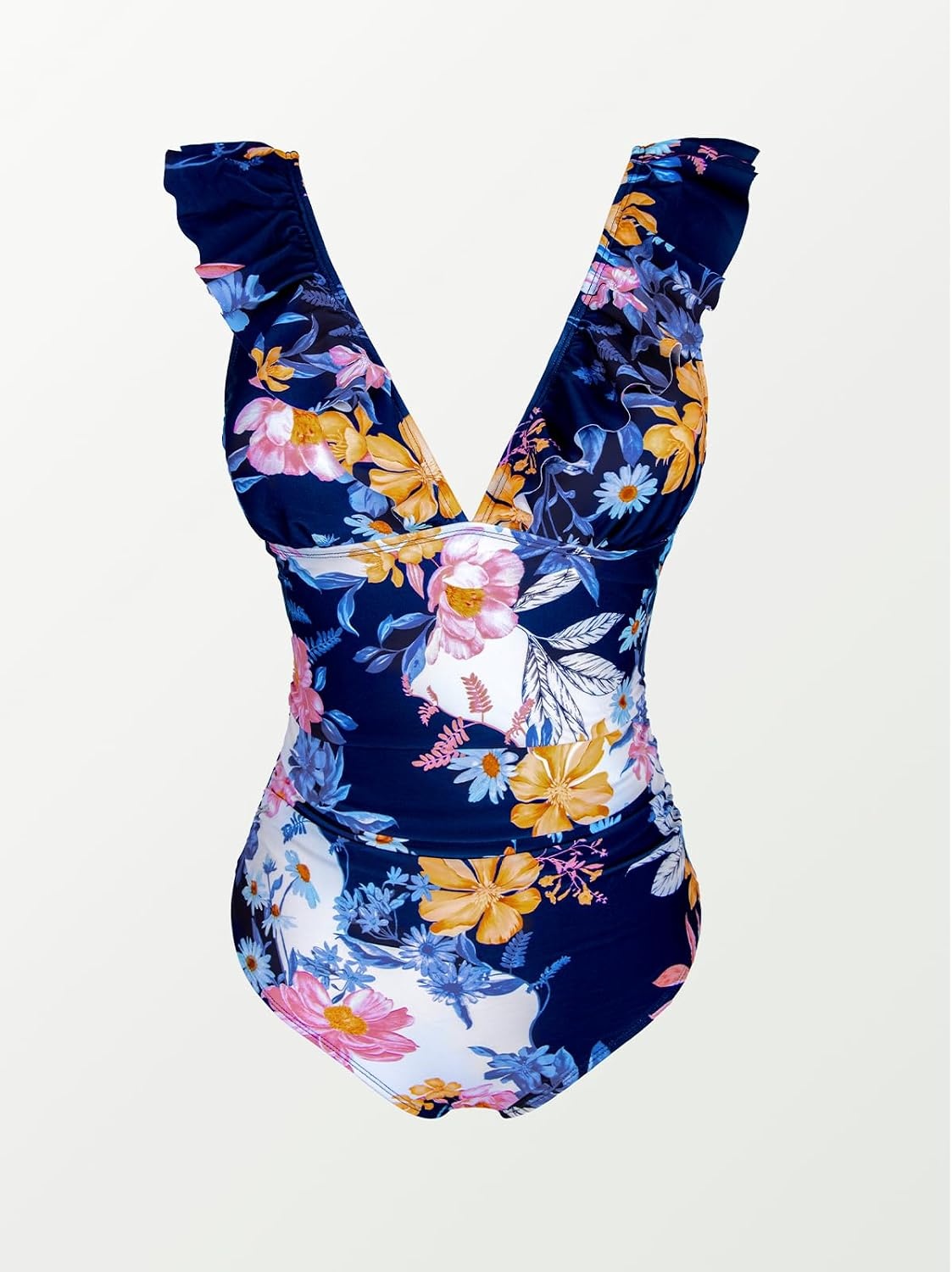 image:imageCUPSHE Womens Ruffled One Piece Swimsuit V Neck Lace UpNavy Blue Daisy