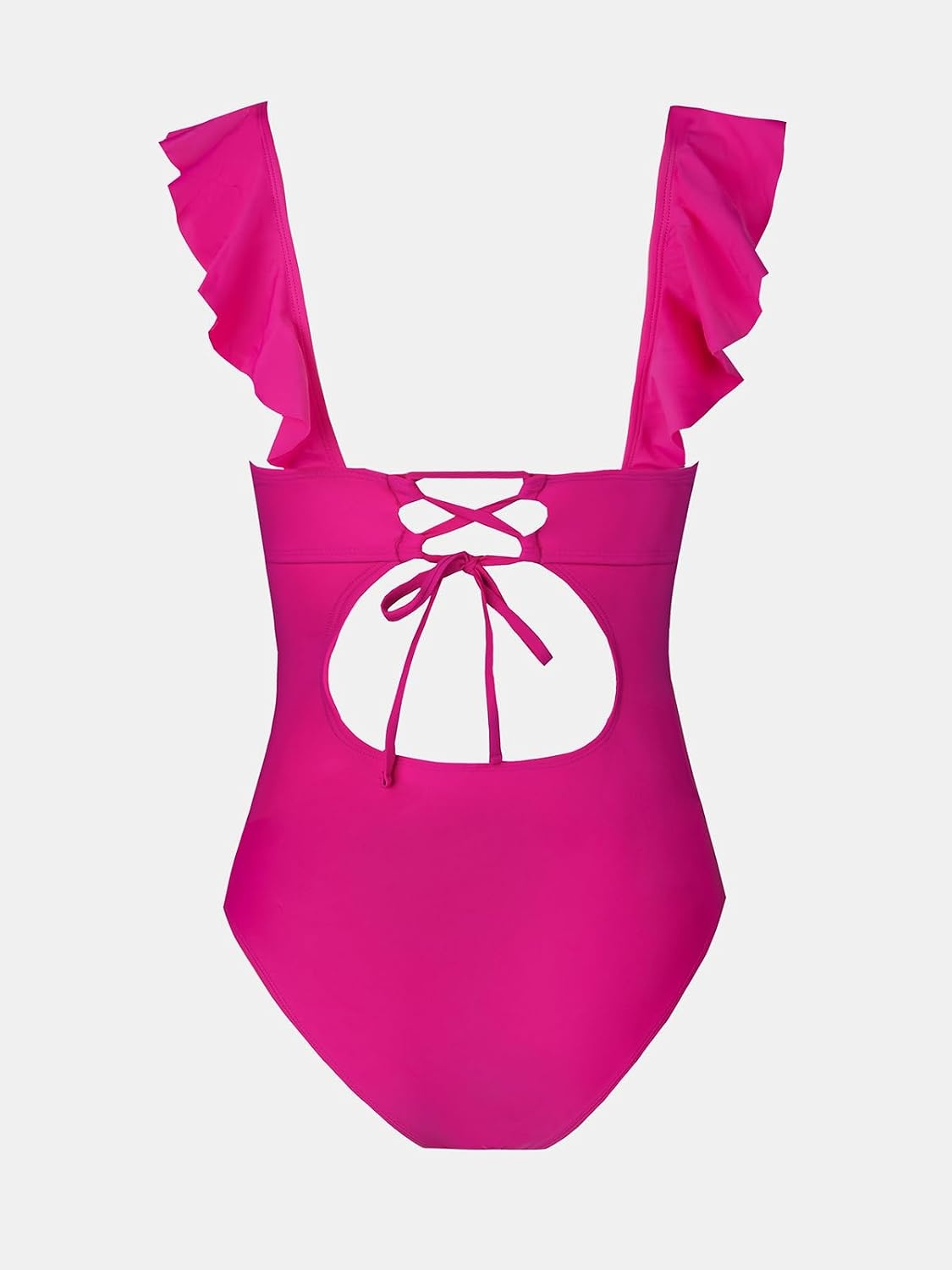 image:imageCUPSHE Womens Ruffled One Piece Swimsuit V Neck Lace UpNeon Pink