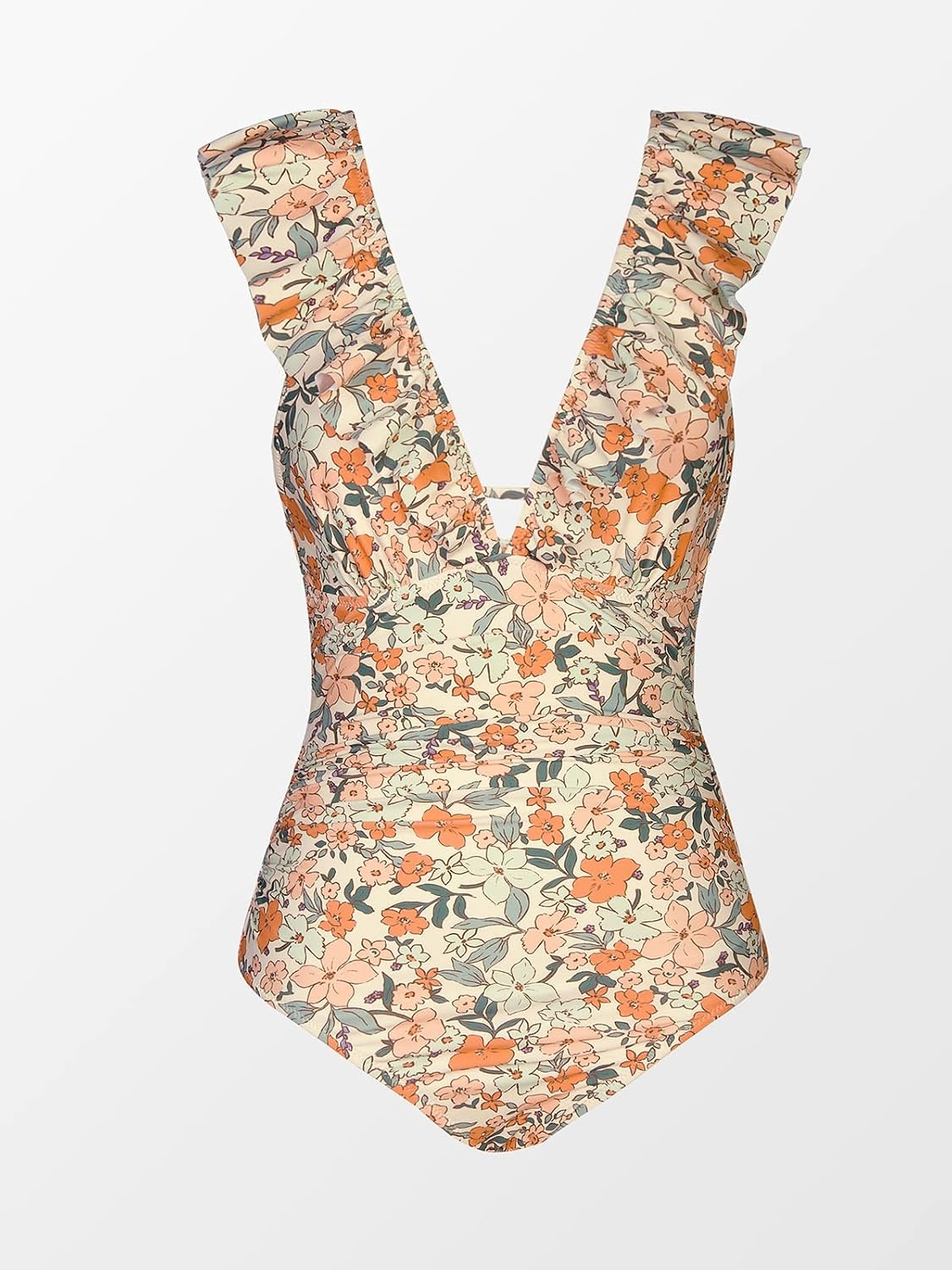 image:imageCUPSHE Womens Ruffled One Piece Swimsuit V Neck Lace UpOrange Ditsy Print