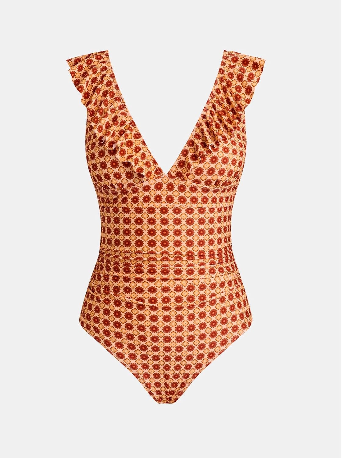 image:imageCUPSHE Womens Ruffled One Piece Swimsuit V Neck Lace UpOrangeRetro Floral