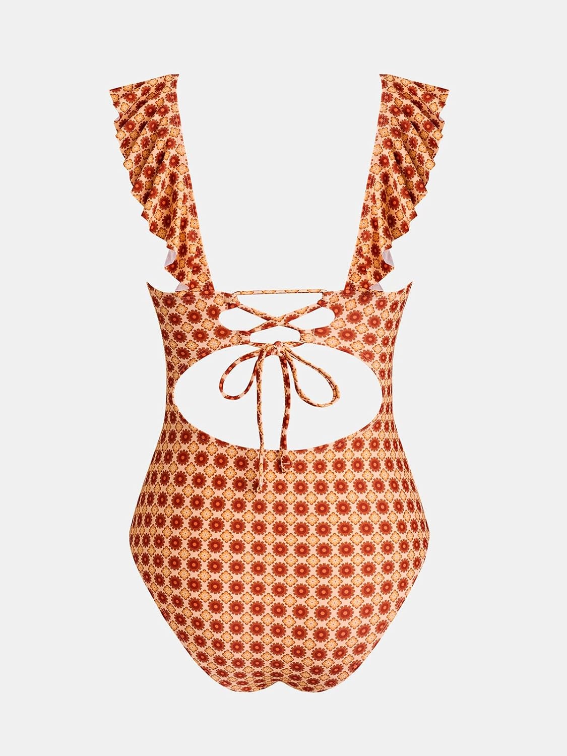 image:imageCUPSHE Womens Ruffled One Piece Swimsuit V Neck Lace UpOrangeRetro Floral