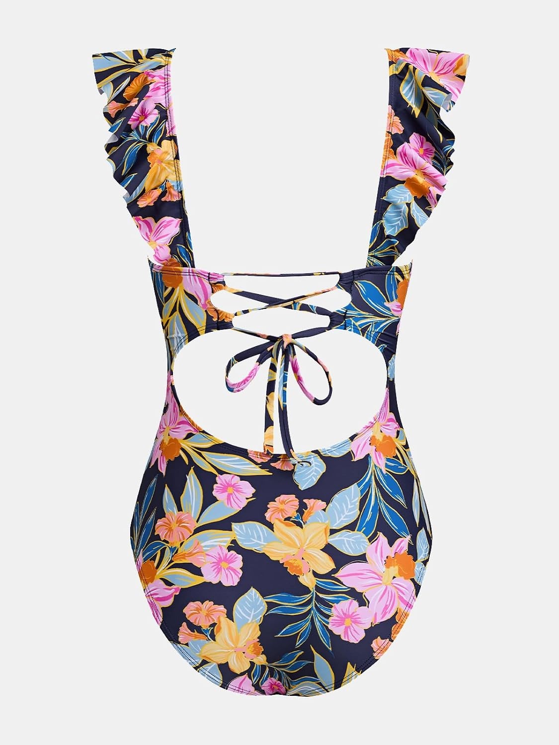 image:imageCUPSHE Womens Ruffled One Piece Swimsuit V Neck Lace UpPinkYellowBlue