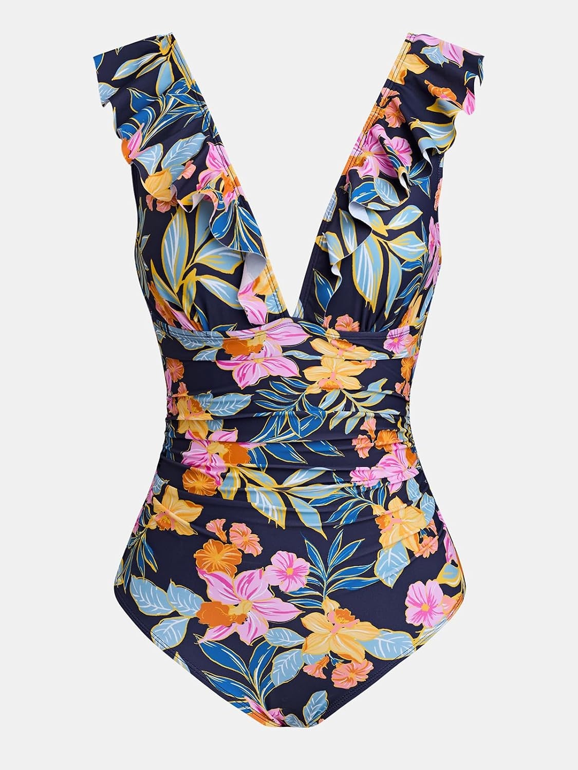 image:imageCUPSHE Womens Ruffled One Piece Swimsuit V Neck Lace UpPinkYellowBlue