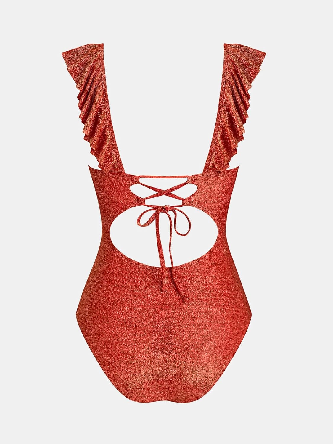 image:imageCUPSHE Womens Ruffled One Piece Swimsuit V Neck Lace UpSparkle Red