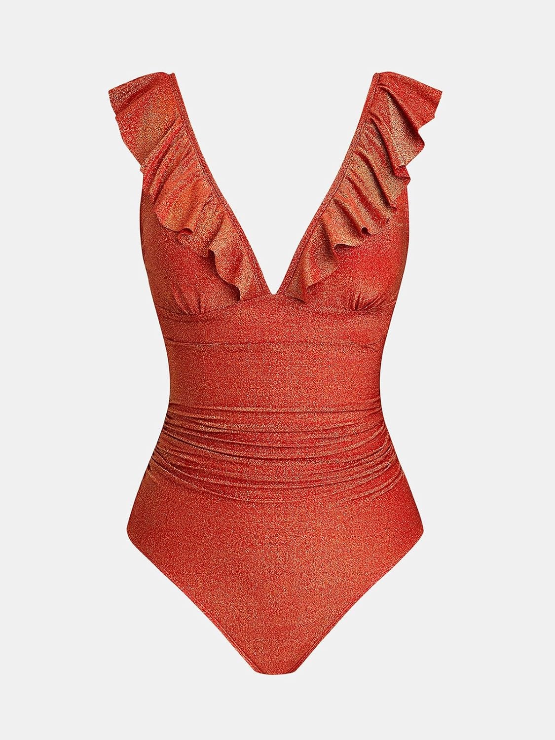 image:imageCUPSHE Womens Ruffled One Piece Swimsuit V Neck Lace UpSparkle Red