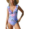 image:imageCUPSHE Womens Ruffled One Piece Swimsuit V Neck Lace UpBluePink Floral