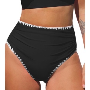 CUPSHE Women’s Bikini Bottom High Waisted Swimsuit Ruched Bathing Suit Stitching Full Coverage Swimwear Bottom(Black)